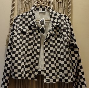 Denim Moto Checkered Jacket